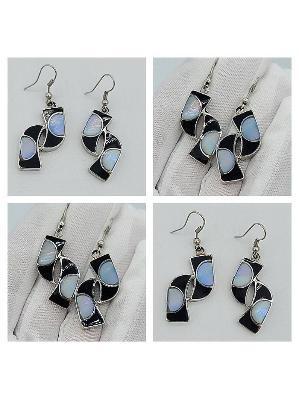 Unique Earrings Silvertone Iridescent Curve Earrings #1126